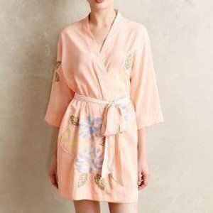 Anthropologie by Eloise Peach Blossom satin robe, Womens XS, floral, NWOT